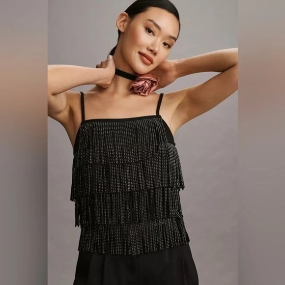 English Factory Faux-Leather Tiered-Fringe Tank Top NWT - Picture 1 of 5